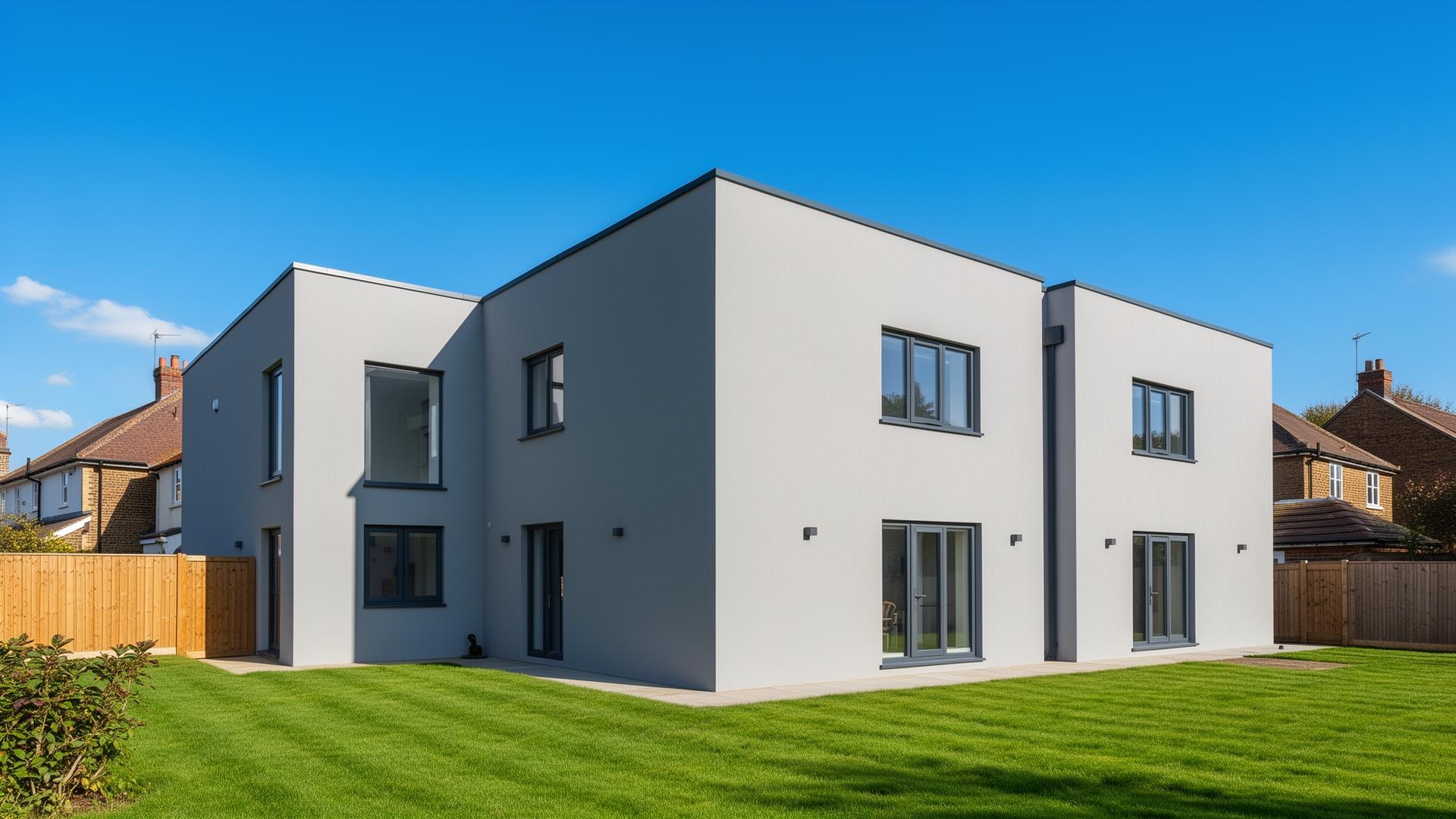 Freshly rendered detached UK home